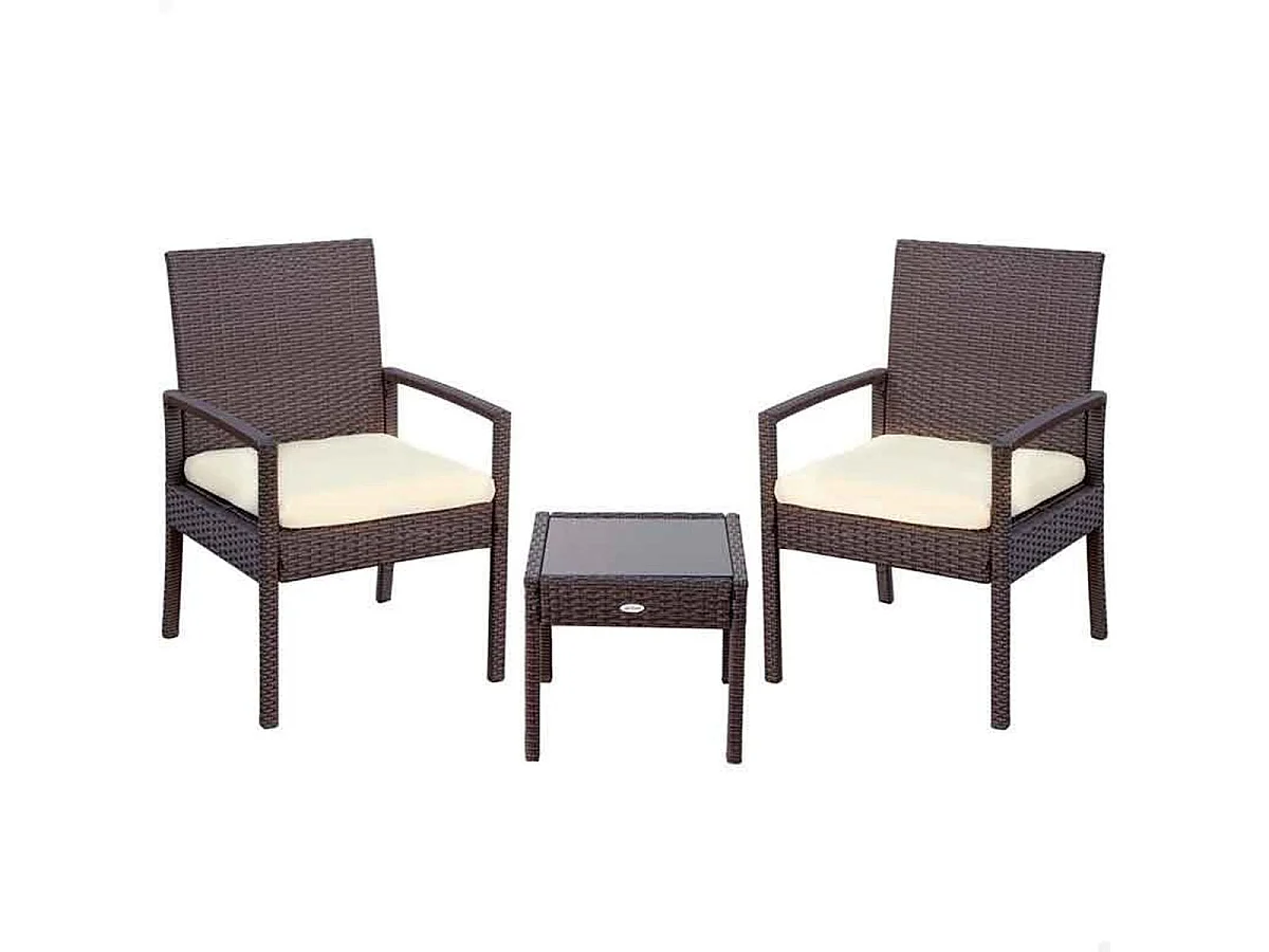Conjunto de jardín Aktive Garden 2 sillones con cojín+mesita ratán sintético negro