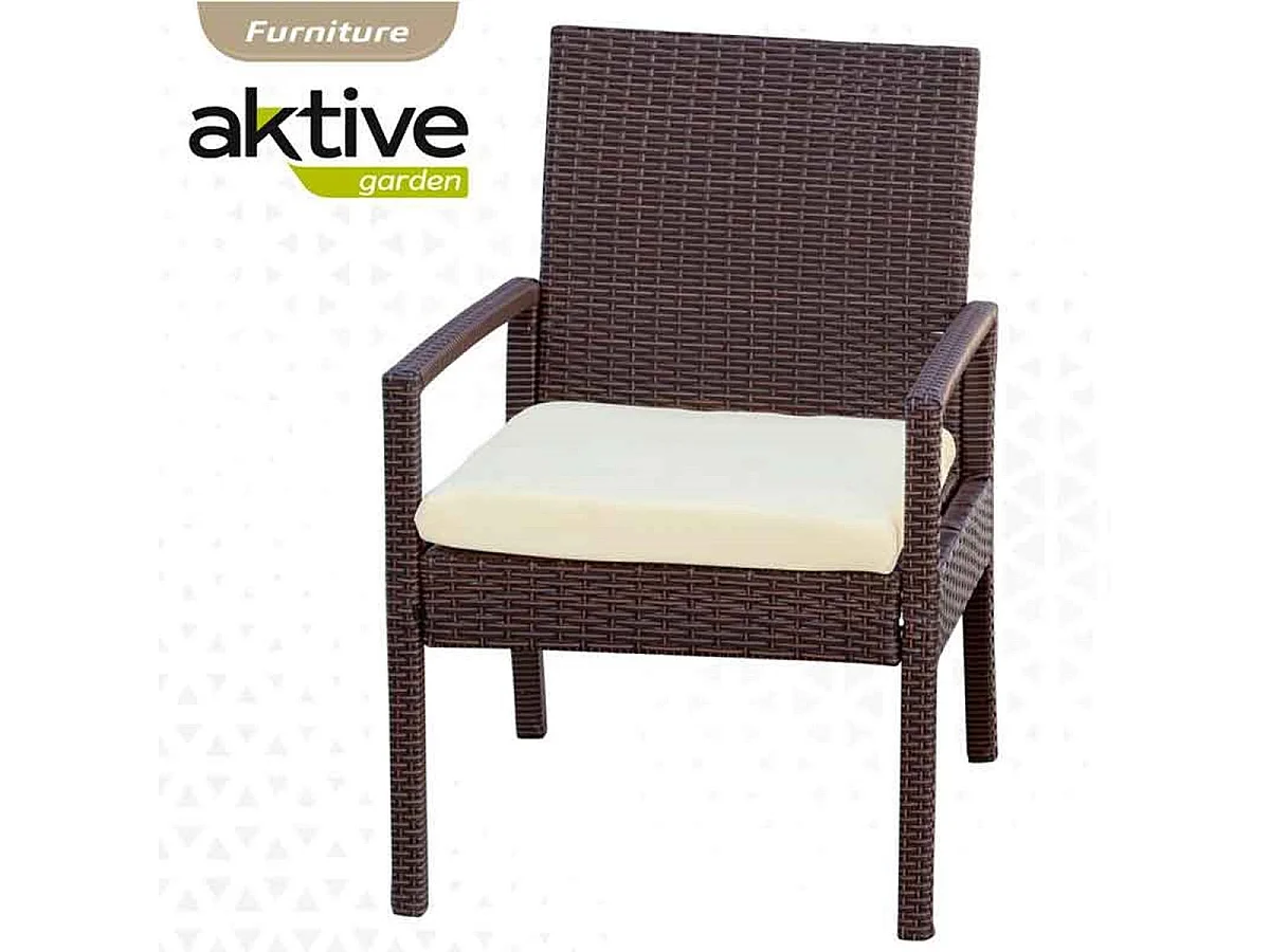 Conjunto de jardín Aktive Garden 2 sillones con cojín+mesita ratán sintético negro