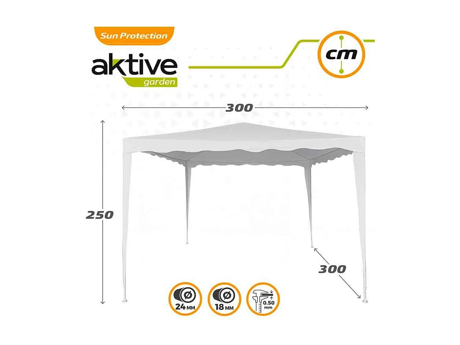 Cenador para jardín Aktive Garden blanco 250x300x300 cm