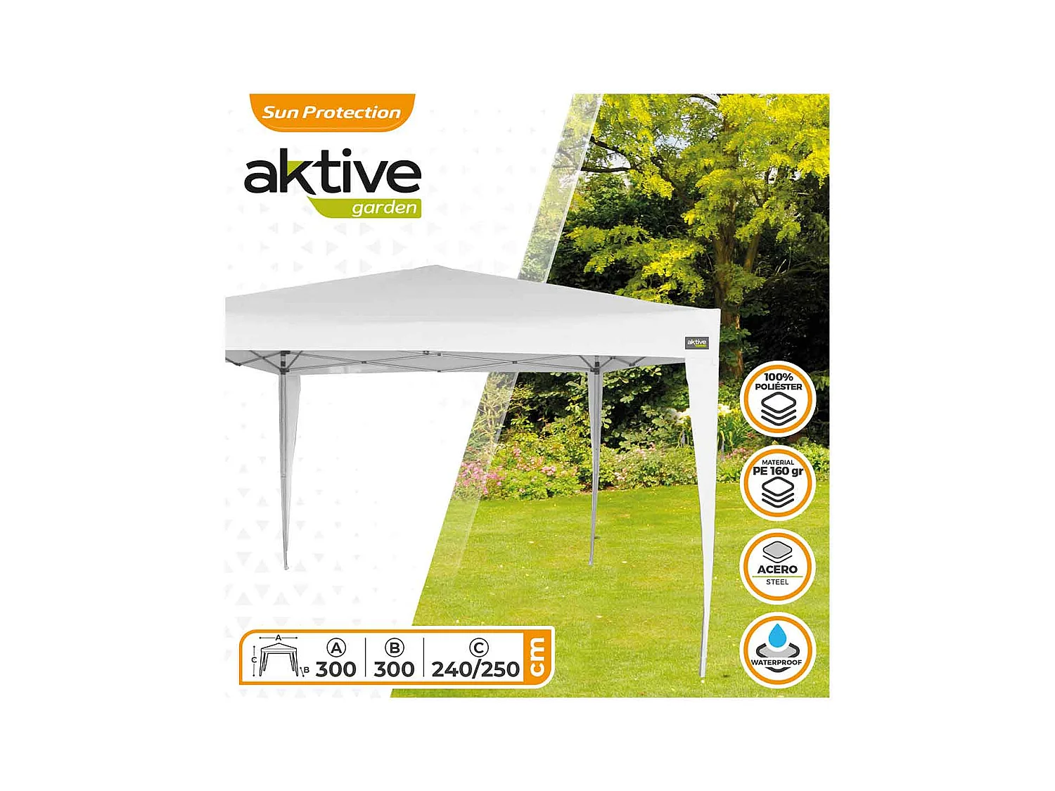 Cenador plegable Aktive poliéster blanco 250x300x300 cm