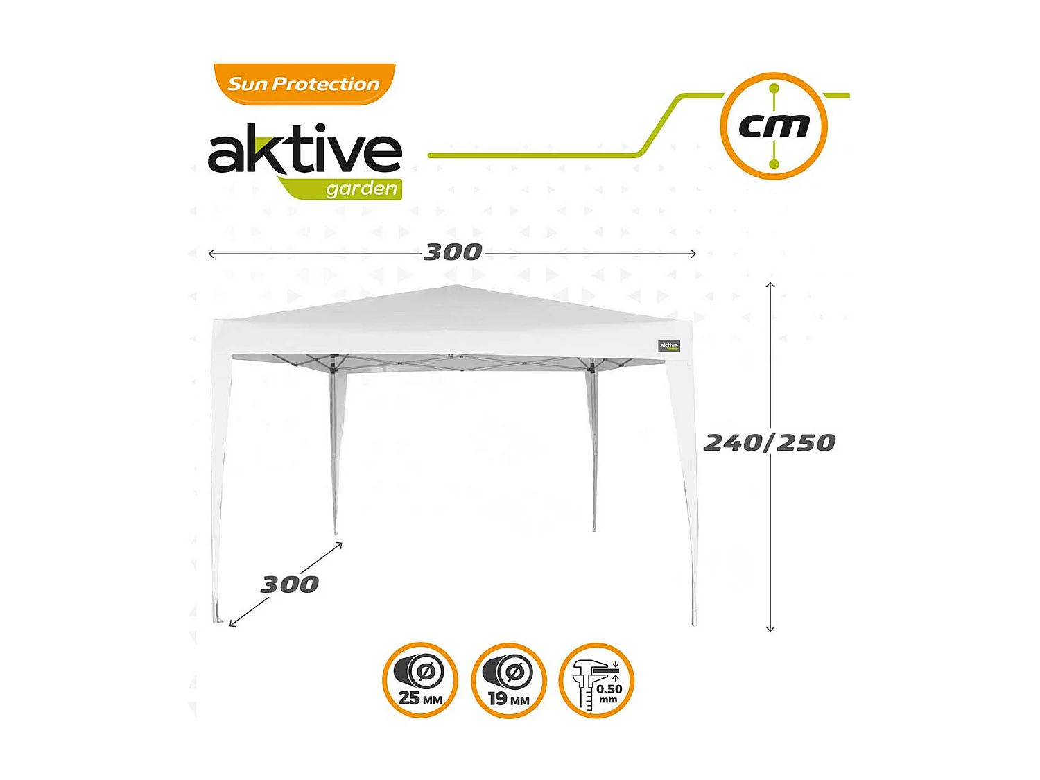 Cenador plegable Aktive poliéster blanco 250x300x300 cm
