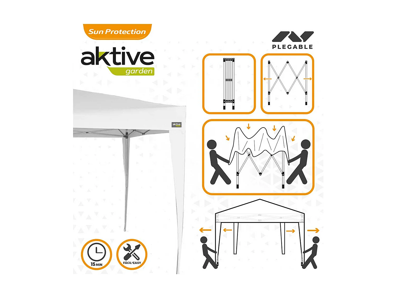 Cenador plegable Aktive poliéster blanco 250x300x300 cm