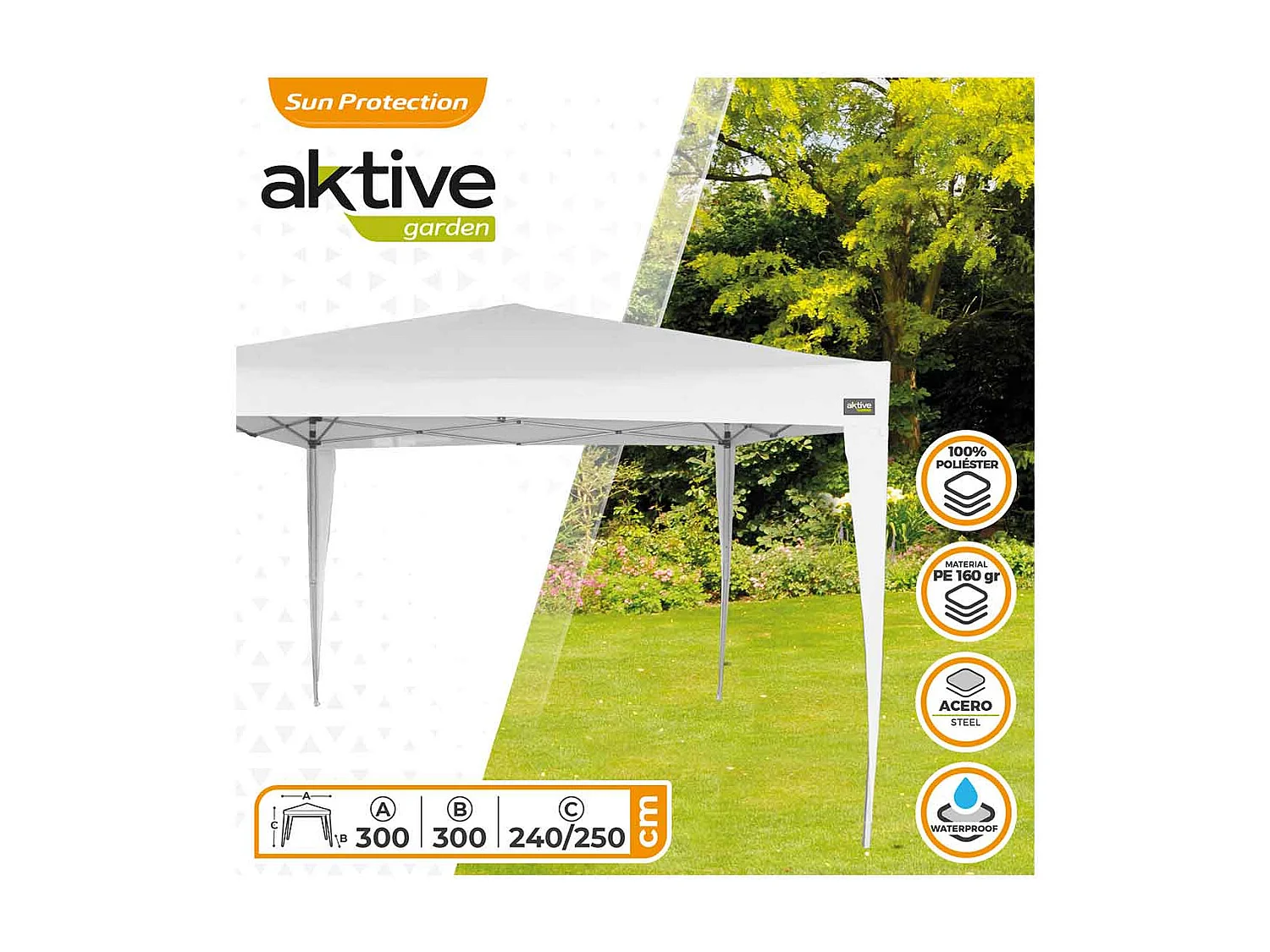 Cenador plegable Aktive poliéster blanco 250x300x300 cm