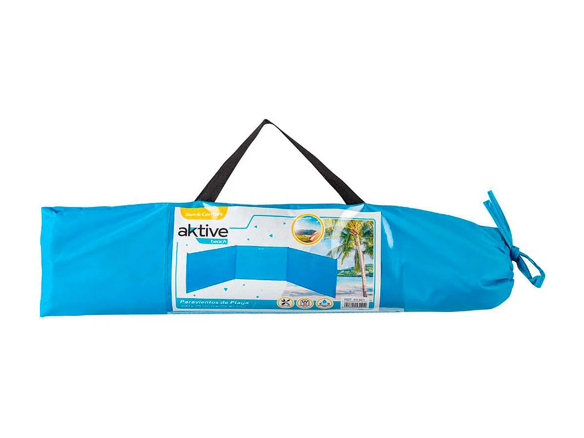 Paravientos Aktive Beach plegable protección UV + bolsa de transporte azul 84x300 cm