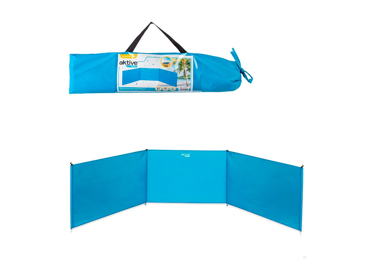 Paravientos Aktive Beach plegable protección UV + bolsa de transporte azul 84x300 cm