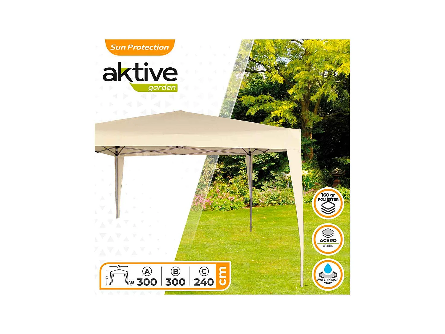 Cenador plegable Aktive crema 240x300x300 cm