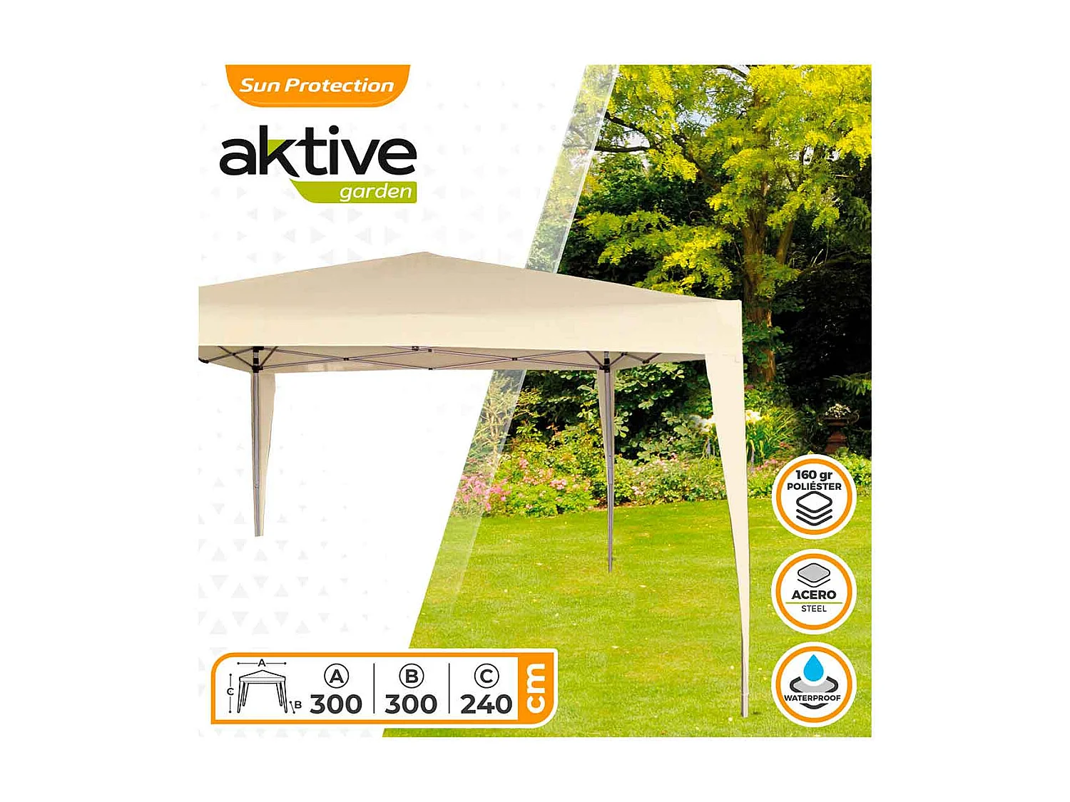 Cenador plegable Aktive crema 240x300x300 cm