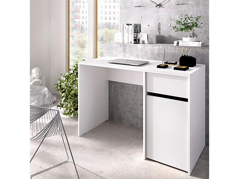 Mesa de escritorio Bali con cajón + puerta blanco 74,5x110x50 cm