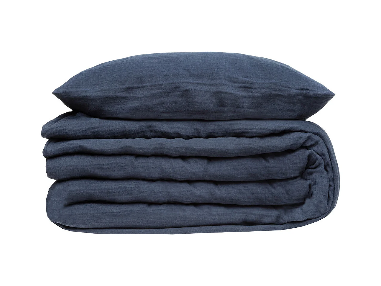 Parure de lit 2 Personnes en gaze de coton Bleu Gris 260 x 240 cm  Housse de couette avec 2 taies