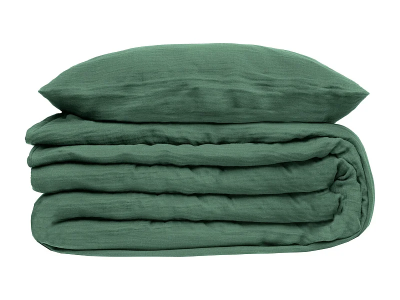 Parure de lit 2 Personnes en gaze de coton Vert Céladon 240 x 220 cm Housse de couette avec 2 taies