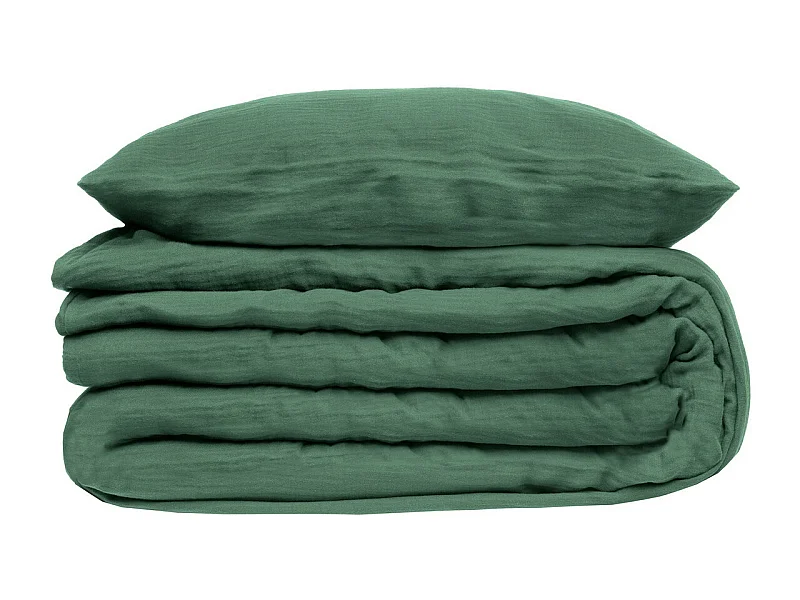 Parure de lit 2 Personnes en gaze de coton Vert Céladon 260 x 240 cm  Housse de couette avec 2 taies