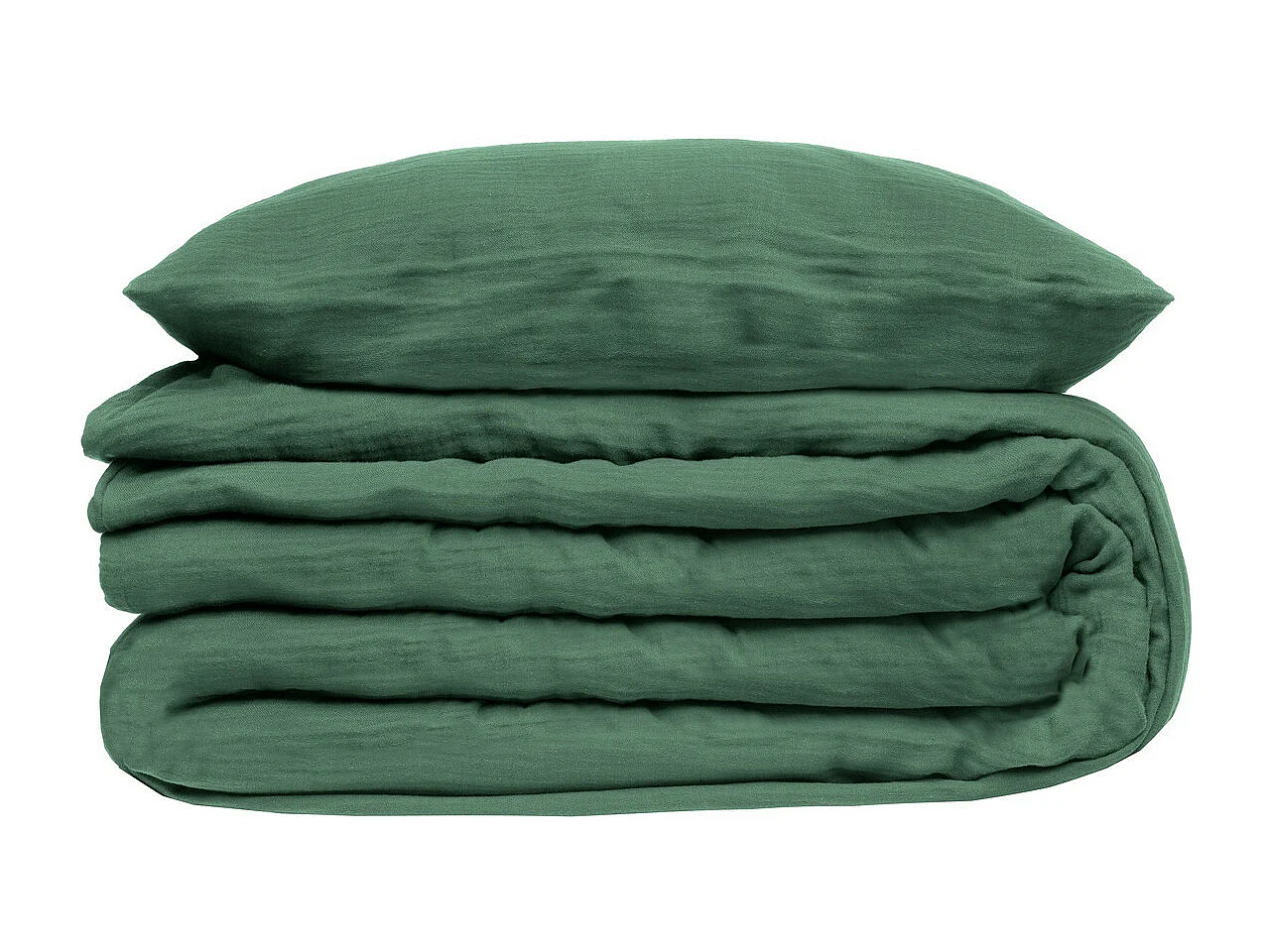 Parure de lit 2 Personnes en gaze de coton Vert Céladon 260 x 240 cm  Housse de couette avec 2 taies