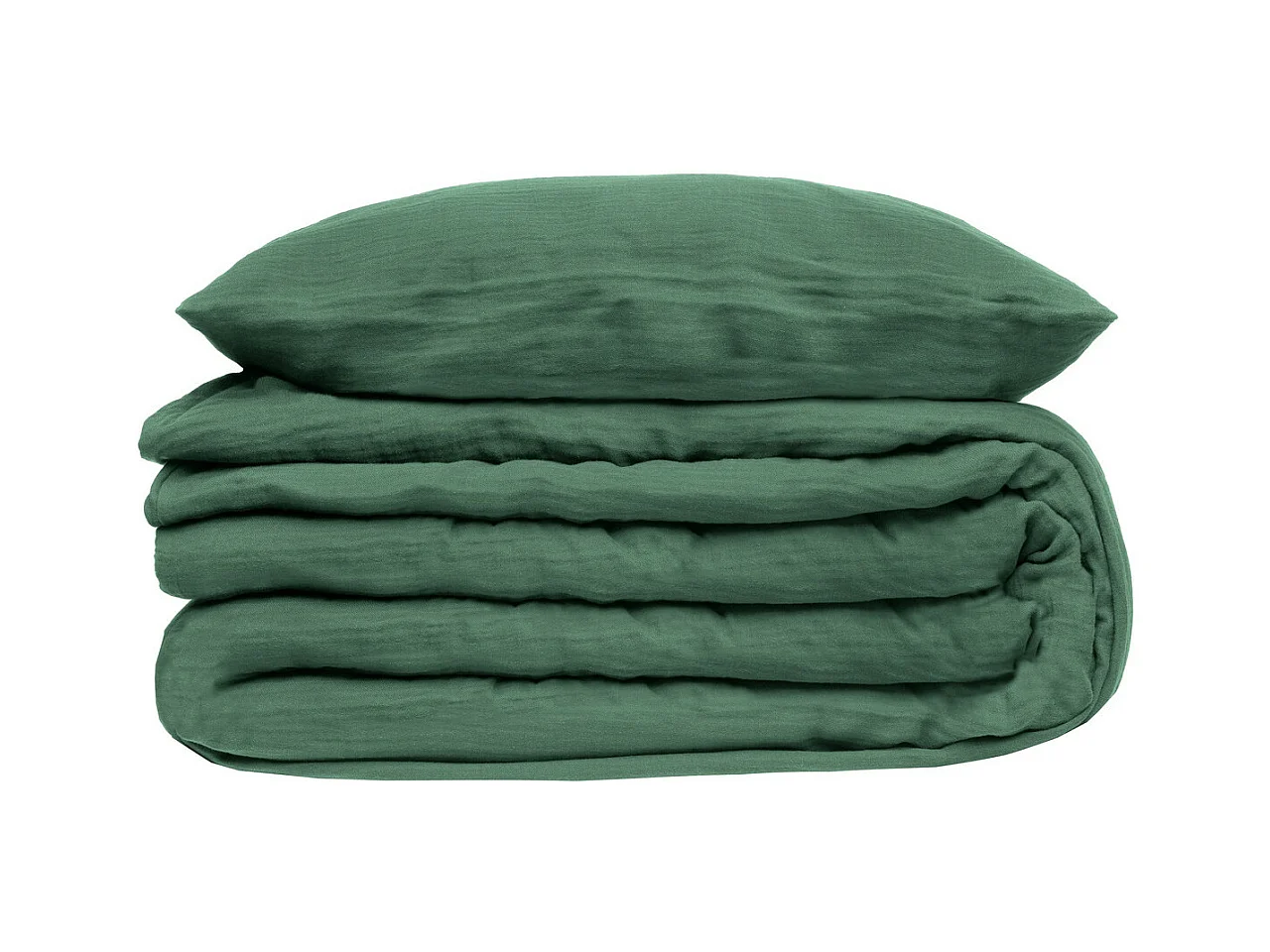 Parure de lit 2 Personnes en gaze de coton Vert Céladon 260 x 240 cm  Housse de couette avec 2 taies