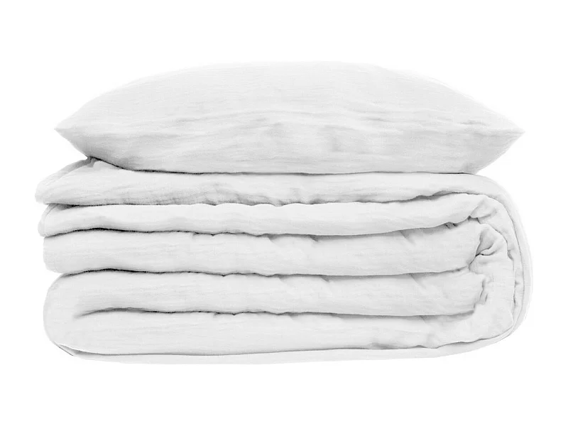 Parure de lit 2 Personnes en gaze de coton Blanc 240 x 220 cm Housse de couette avec 2 taies