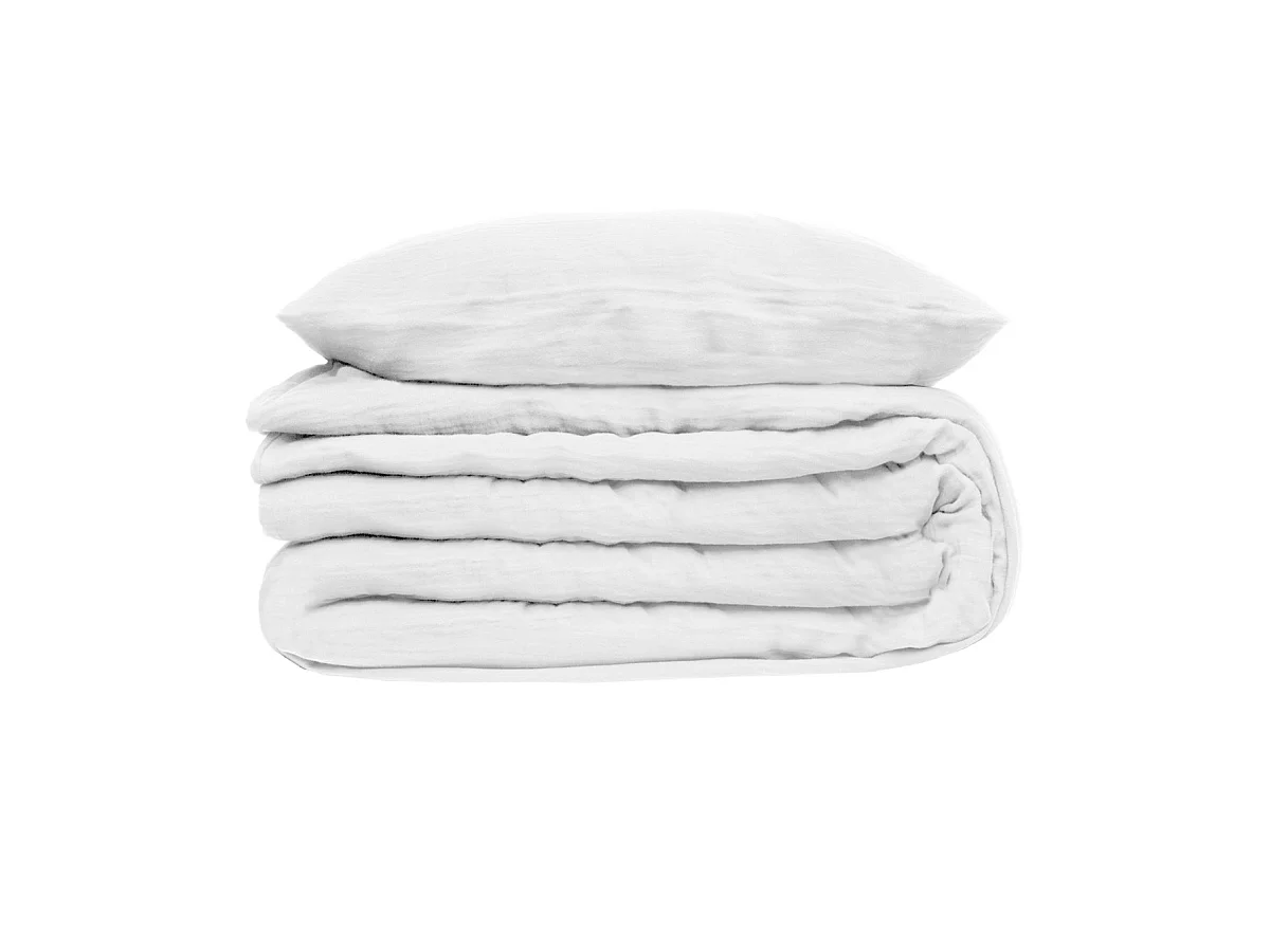 Parure de lit 2 Personnes en gaze de coton Blanc 240 x 220 cm Housse de couette avec 2 taies