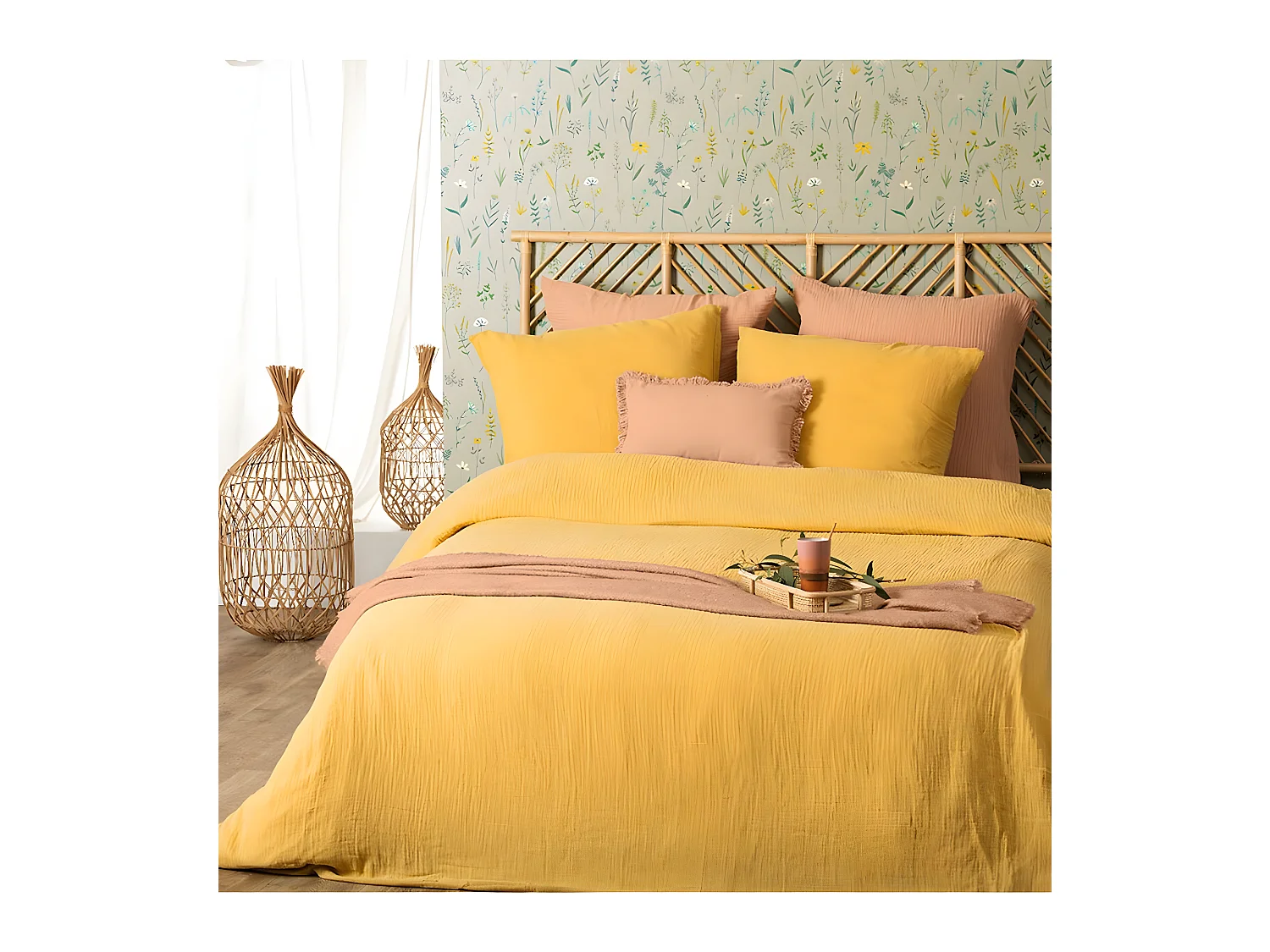 Juego de cama de gasa de algodón liso 240 x 220 cm