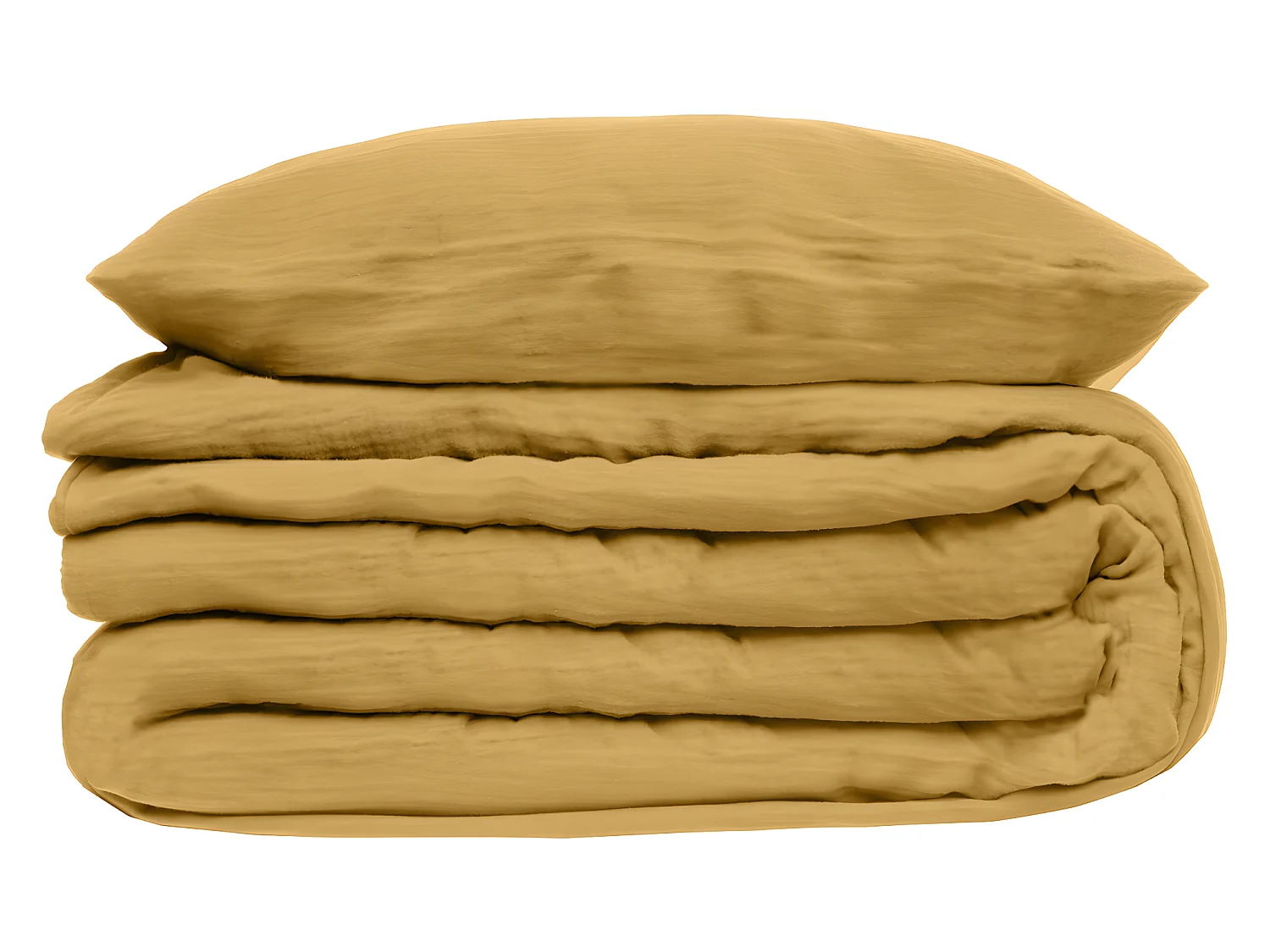 Parure de lit 2 Personnes en gaze de coton Jaune Ocre 240 x 220 cm Housse de couette avec 2 taies