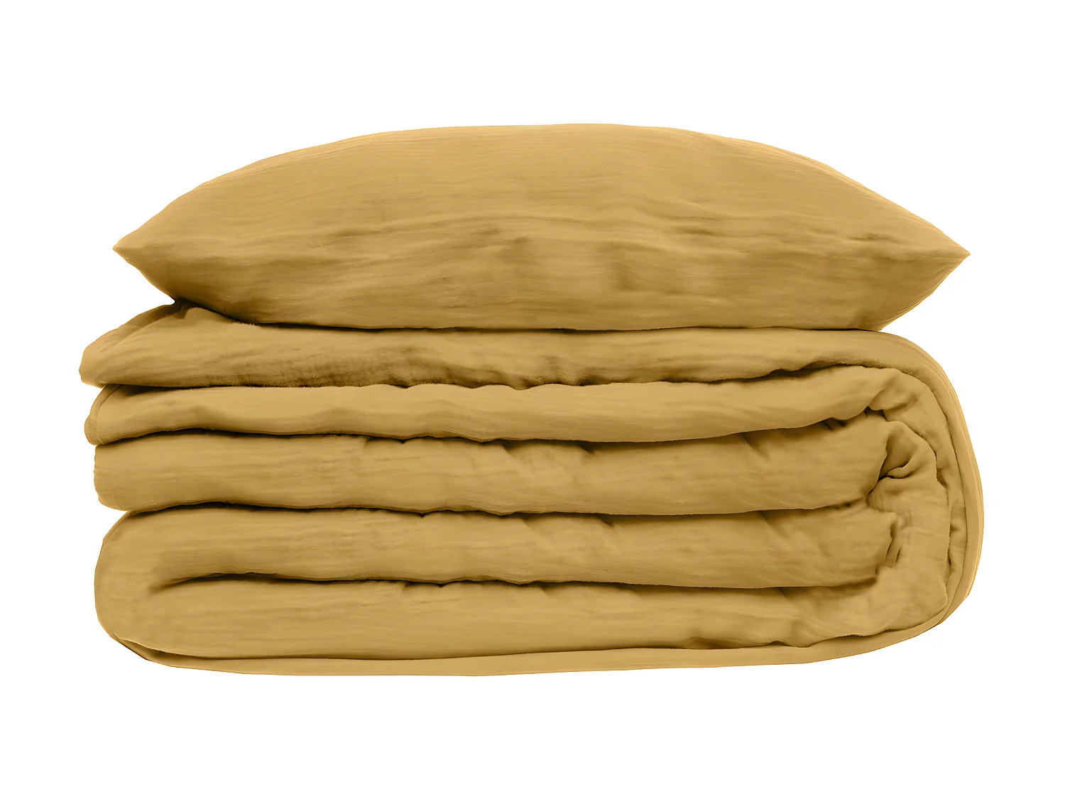 Parure de lit 2 Personnes en gaze de coton Jaune Ocre 260 x 240 cm Housse de couette avec 2 taies