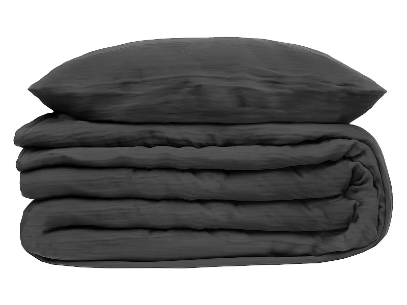 Parure de lit 2 Personnes en gaze de coton Gris 240 x 220 cm Housse de couette avec 2 taies