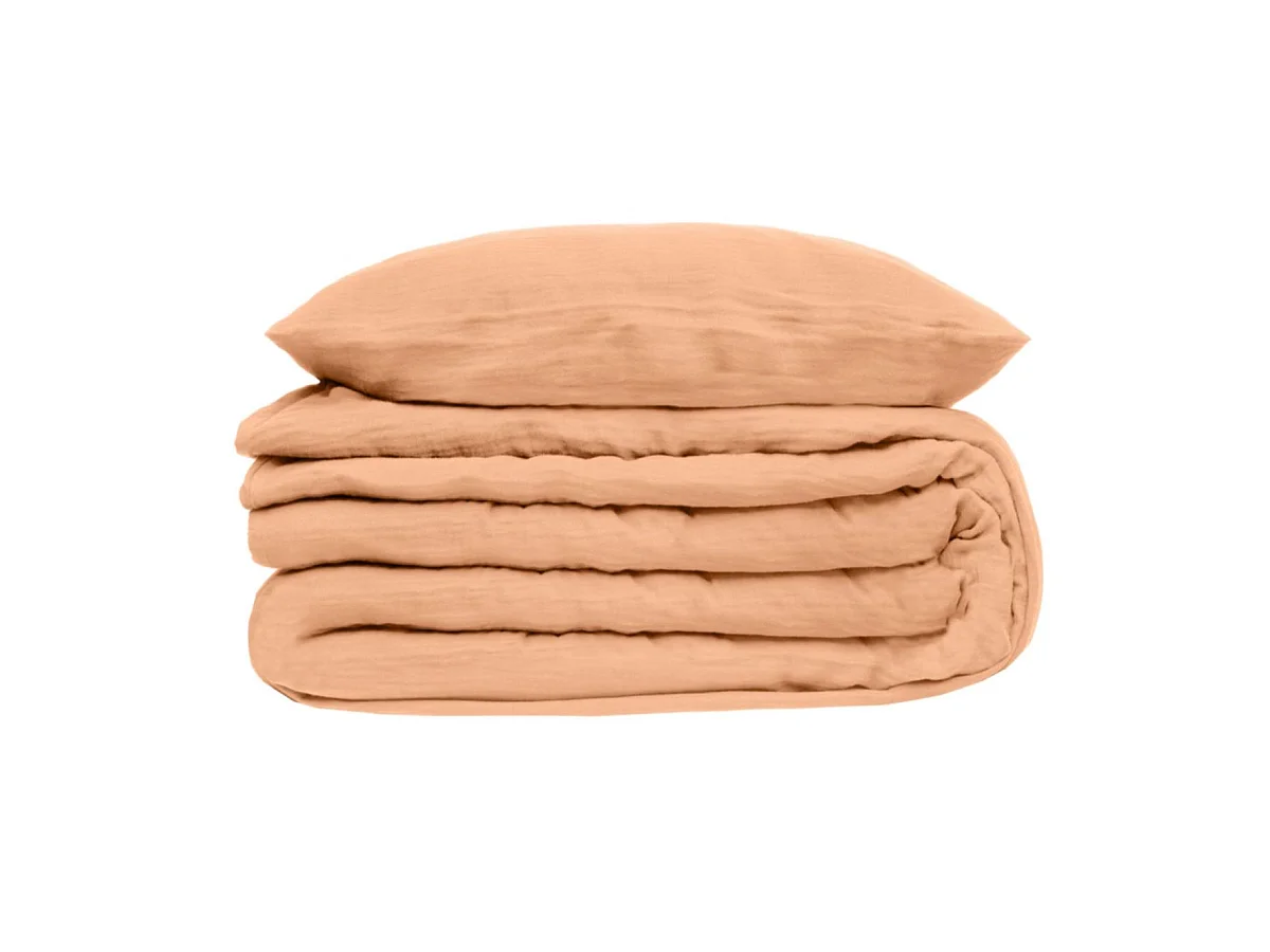 Parure de lit 2 Personnes en gaze de coton Rose 240 x 220 cm Housse de couette avec 2 taies