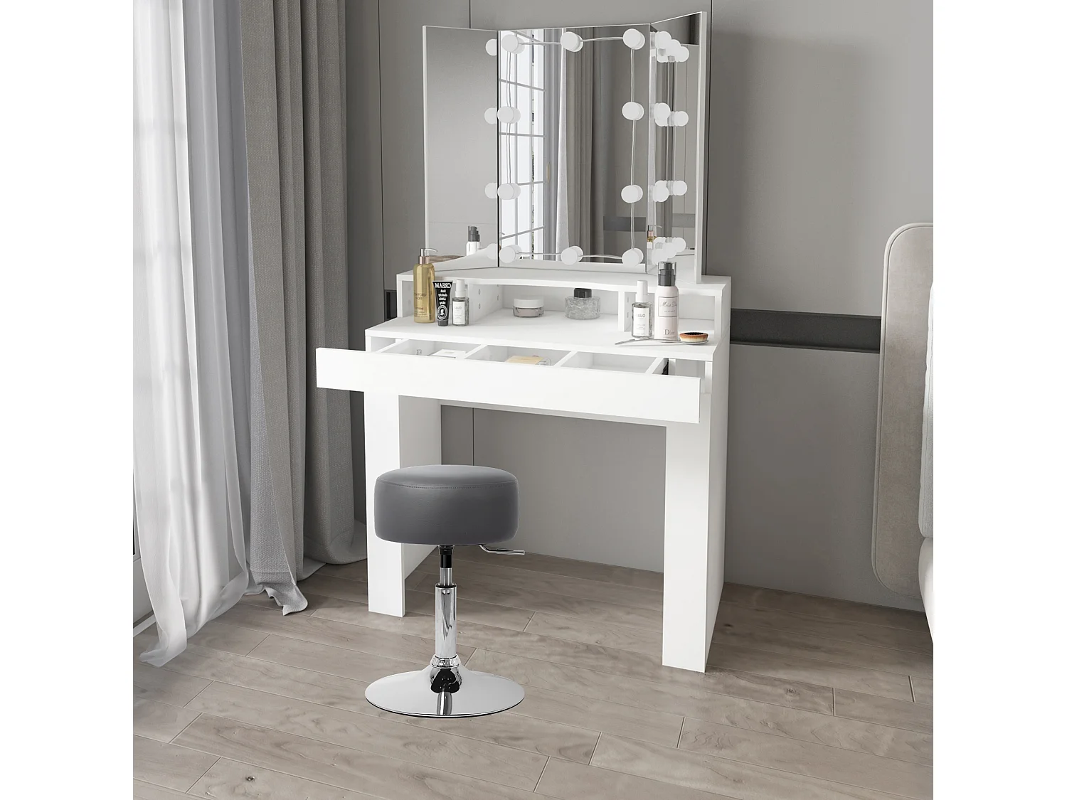 Taburete de maquillaje gris oscuro con patas de acero ML-DESIGN