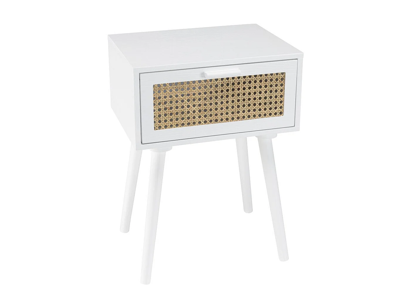 SANDRO - Table de chevet blanc 1 tiroir cannage naturel et bois blanc