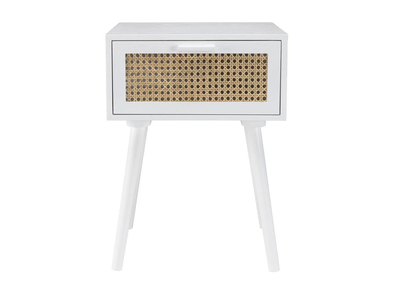 SANDRO - Table de chevet blanc 1 tiroir cannage naturel et bois blanc