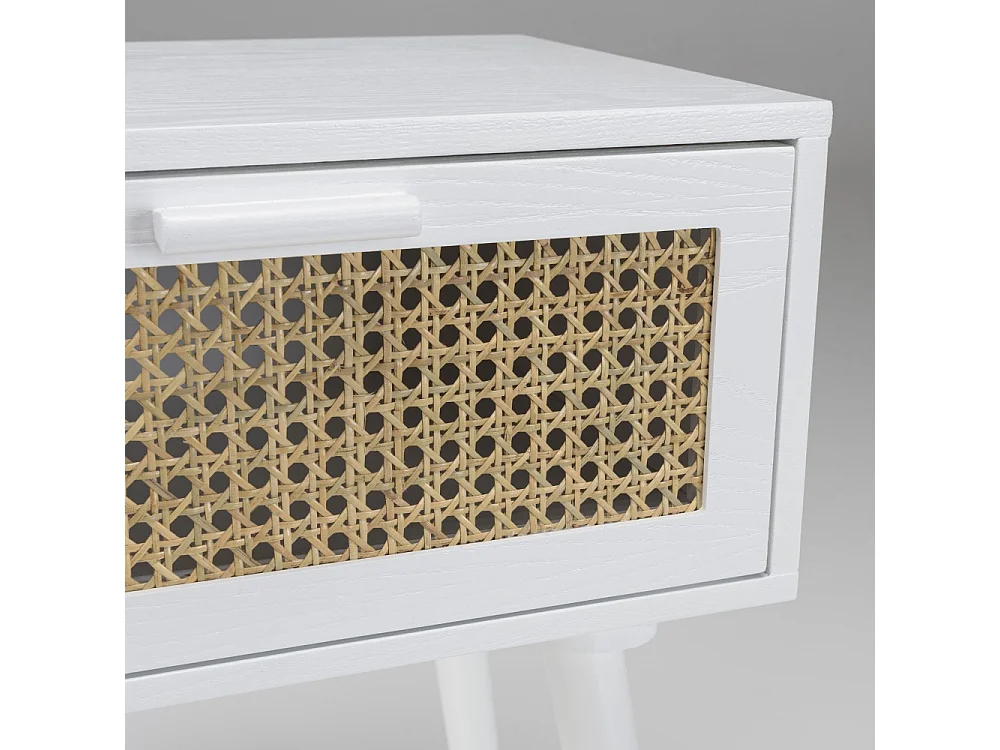 SANDRO - Table de chevet blanc 1 tiroir cannage naturel et bois blanc