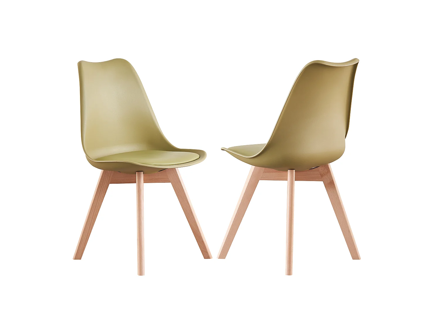 Ensemble de 2 chaises de salle à manger Lorenzo avec siège élégant en similicuir et pieds en bois massif - Parfait pour la salle à manger, le salon - Vert