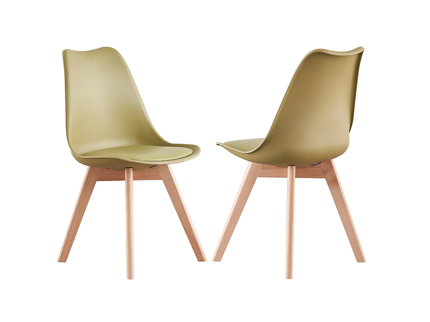 Ensemble de 2 chaises de salle à manger Lorenzo avec siège élégant en similicuir et pieds en bois massif - Parfait pour la salle à manger, le salon - Vert