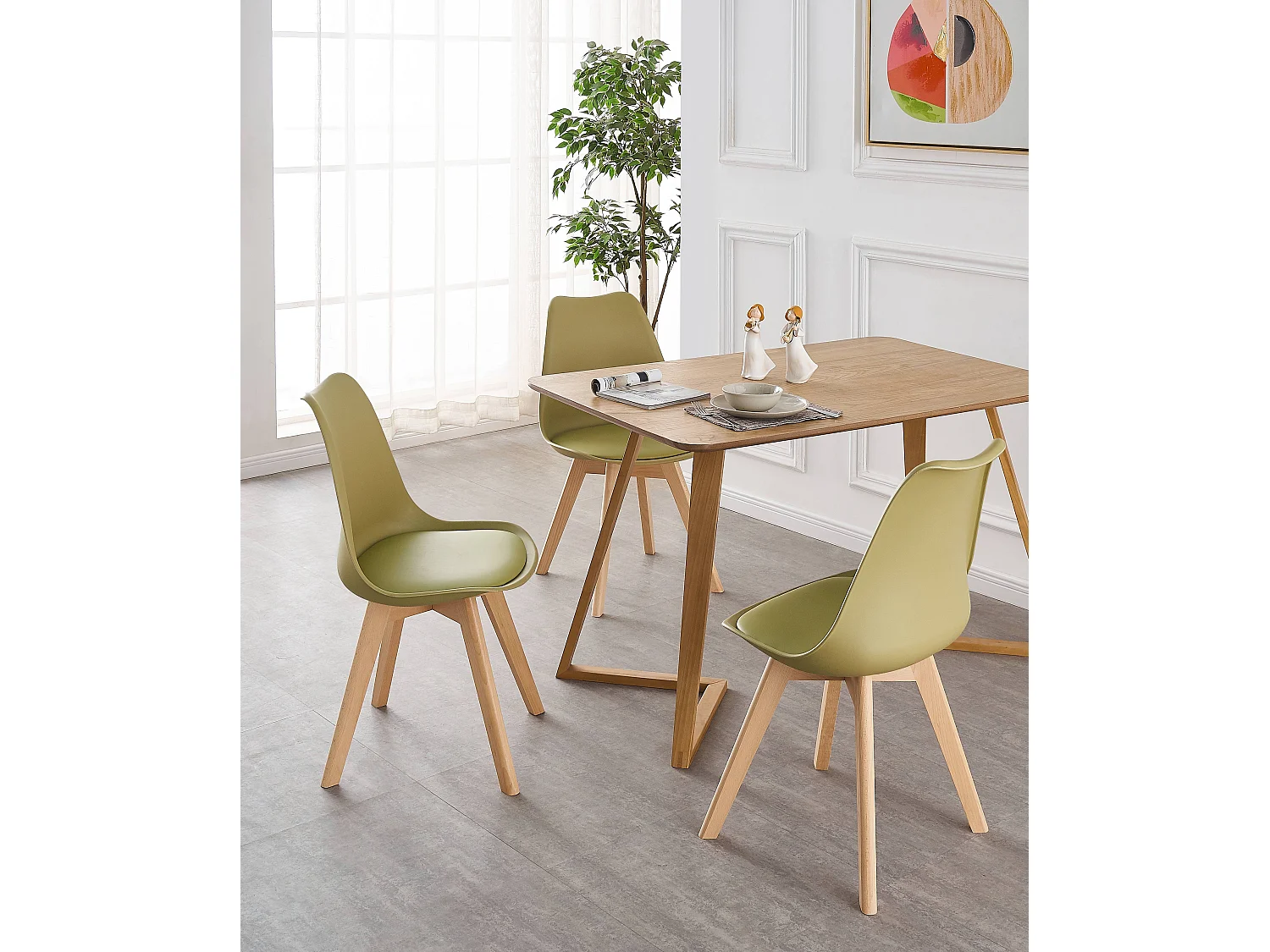 Ensemble de 2 chaises de salle à manger Lorenzo avec siège élégant en similicuir et pieds en bois massif - Parfait pour la salle à manger, le salon - Vert