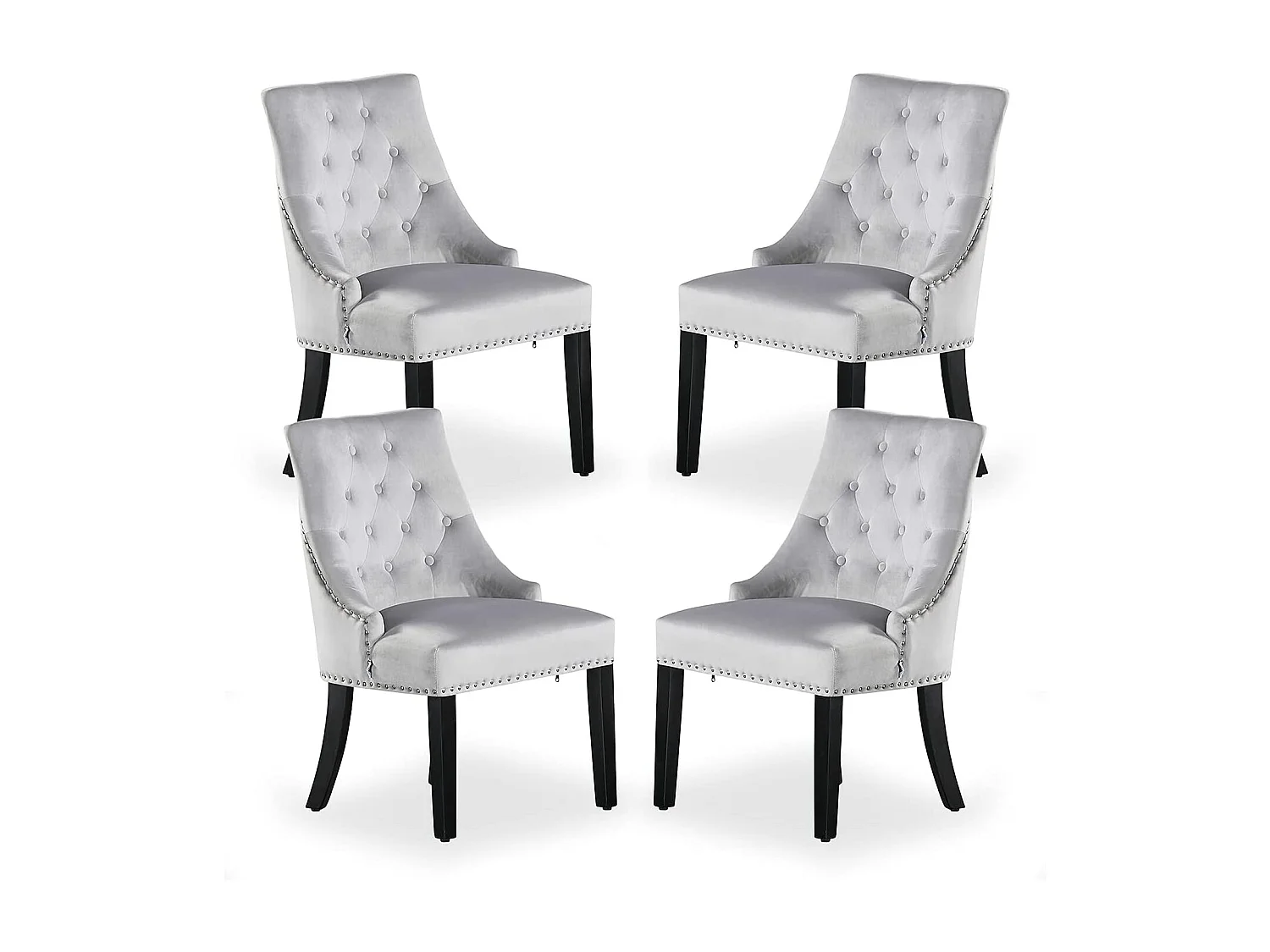 Set aus 4 Windsor-Esszimmerstühlen – Plüsch-Samtpolsterung und stabile Beine aus Massivholz – perfekt für Ihr Esszimmer und Wohnzimmer – Hellgrau