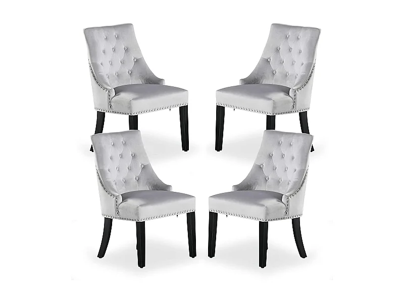 Set aus 4 Windsor-Esszimmerstühlen – Plüsch-Samtpolsterung und stabile Beine aus Massivholz – perfekt für Ihr Esszimmer und Wohnzimmer – Hellgrau