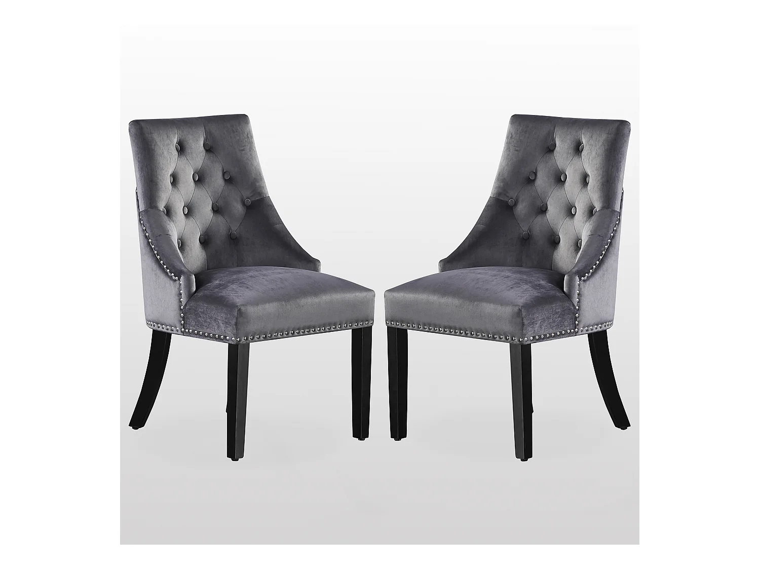 Ensemble de 2 chaises de salle à manger Windsor - Rembourrage en velours moelleux et pieds en bois solides - Parfait pour votre salle à manger et salon - Gris foncé