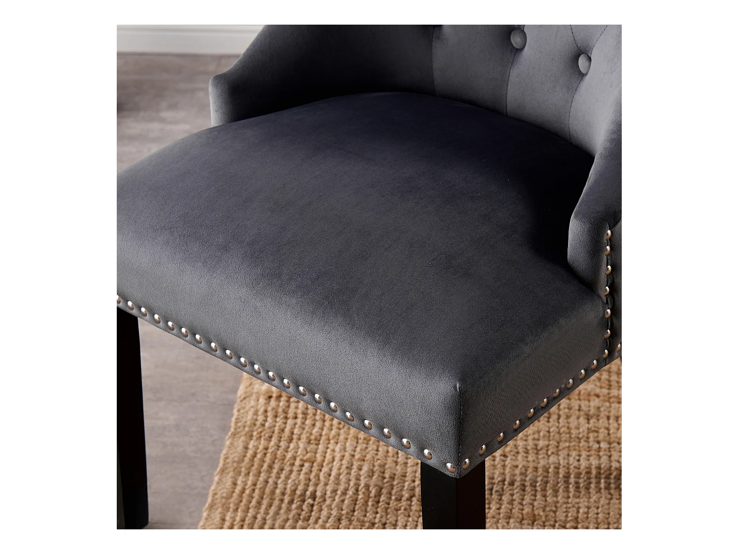 Ensemble de 2 chaises de salle à manger Windsor - Rembourrage en velours moelleux et pieds en bois solides - Parfait pour votre salle à manger et salon - Gris foncé