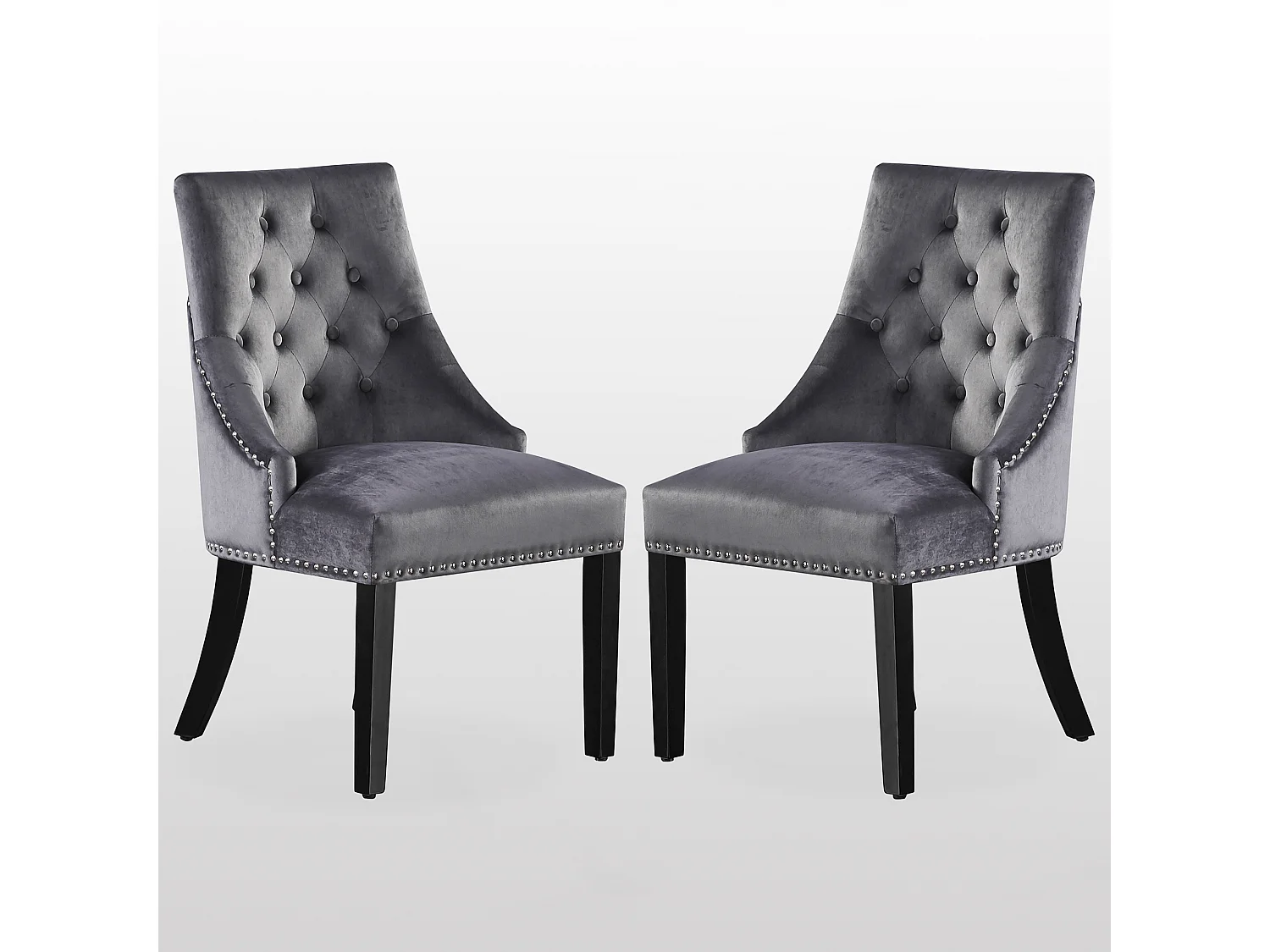 Ensemble de 2 chaises de salle à manger Windsor - Rembourrage en velours moelleux et pieds en bois solides - Parfait pour votre salle à manger et salon - Gris foncé