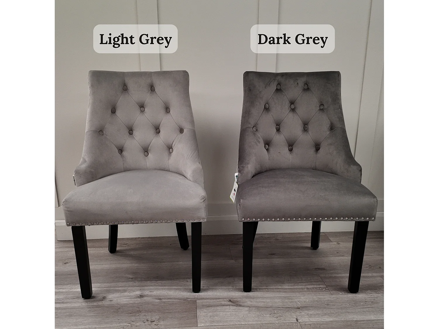 Ensemble de 2 chaises de salle à manger Windsor - Rembourrage en velours moelleux et pieds en bois solides - Parfait pour votre salle à manger et salon - Gris foncé