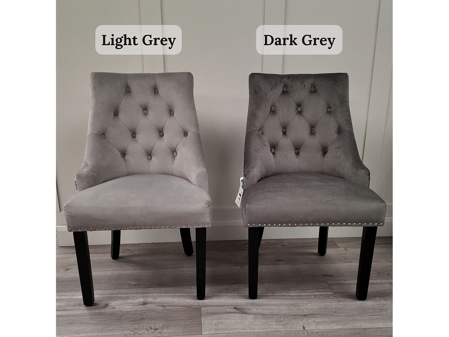 Set aus 2 Windsor-Esszimmerstühlen – Plüsch-Samtpolsterung und stabile Beine aus Massivholz – perfekt für Ihr Esszimmer und Wohnzimmer – Dunkelgrau