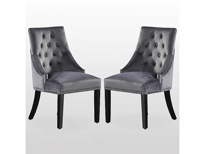 Set aus 2 Windsor-Esszimmerstühlen – Plüsch-Samtpolsterung und stabile Beine aus Massivholz – perfekt für Ihr Esszimmer und Wohnzimmer – Dunkelgrau