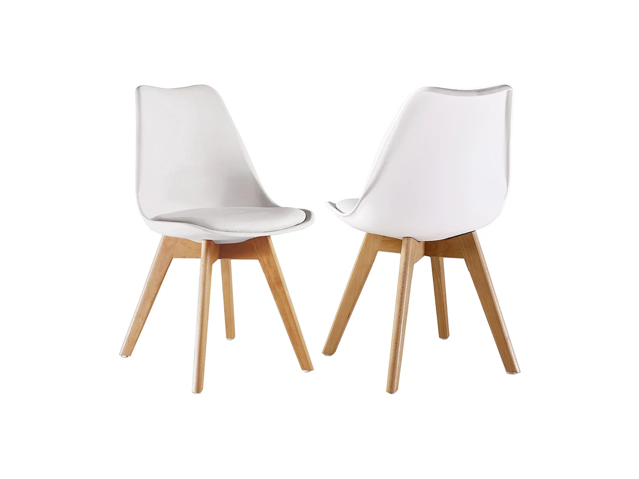 Ensemble de 2 chaises de salle à manger Lorenzo avec siège élégant en similicuir et pieds en bois massif - Parfait pour la salle à manger, le salon - Blanc