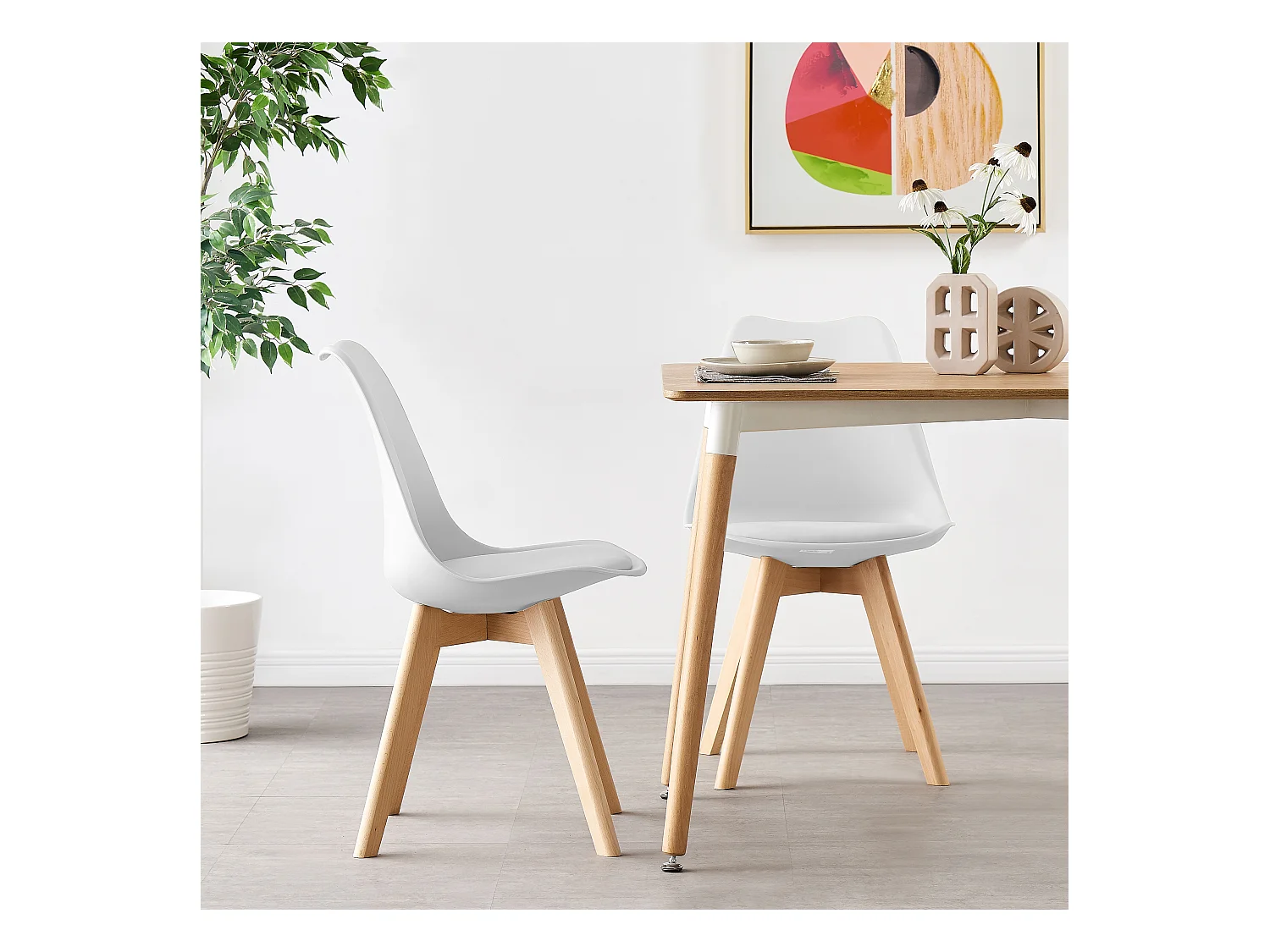 Ensemble de 2 chaises de salle à manger Lorenzo avec siège élégant en similicuir et pieds en bois massif - Parfait pour la salle à manger, le salon - Blanc