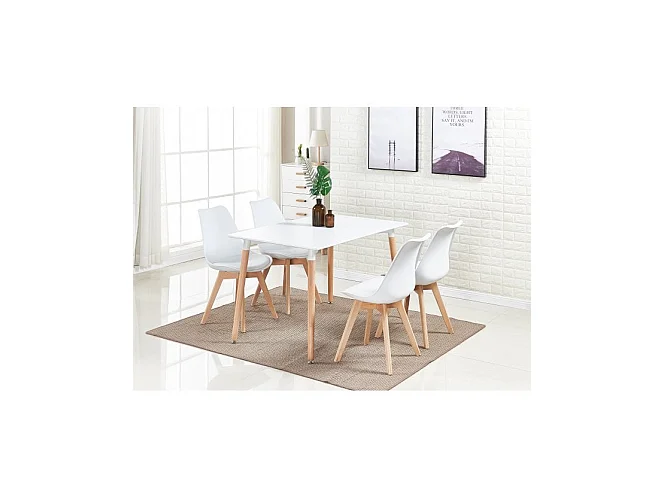 Ensemble de 2 chaises de salle à manger Lorenzo avec siège élégant en similicuir et pieds en bois massif - Parfait pour la salle à manger, le salon - Blanc