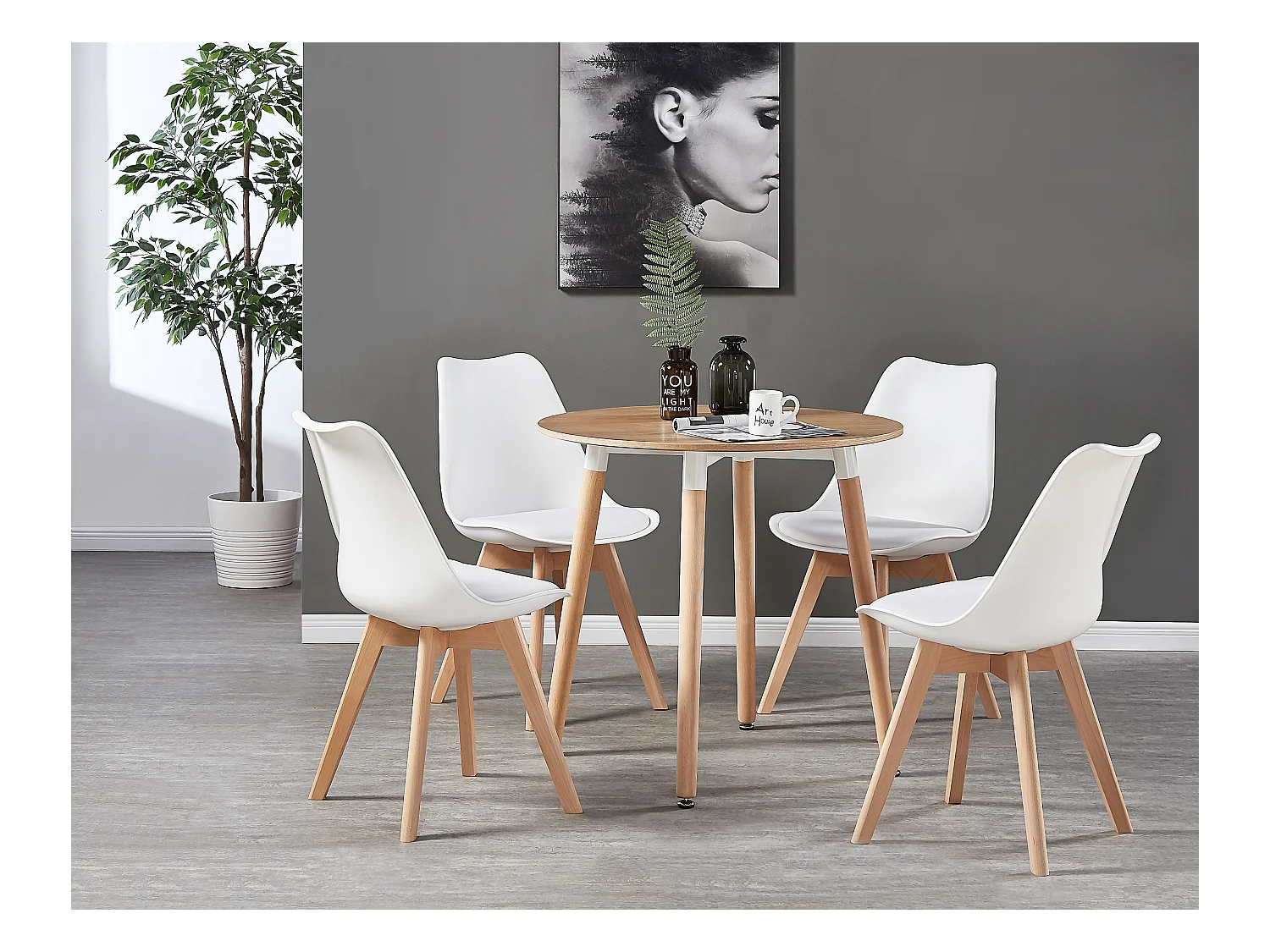 Ensemble de 2 chaises de salle à manger Lorenzo avec siège élégant en similicuir et pieds en bois massif - Parfait pour la salle à manger, le salon - Blanc