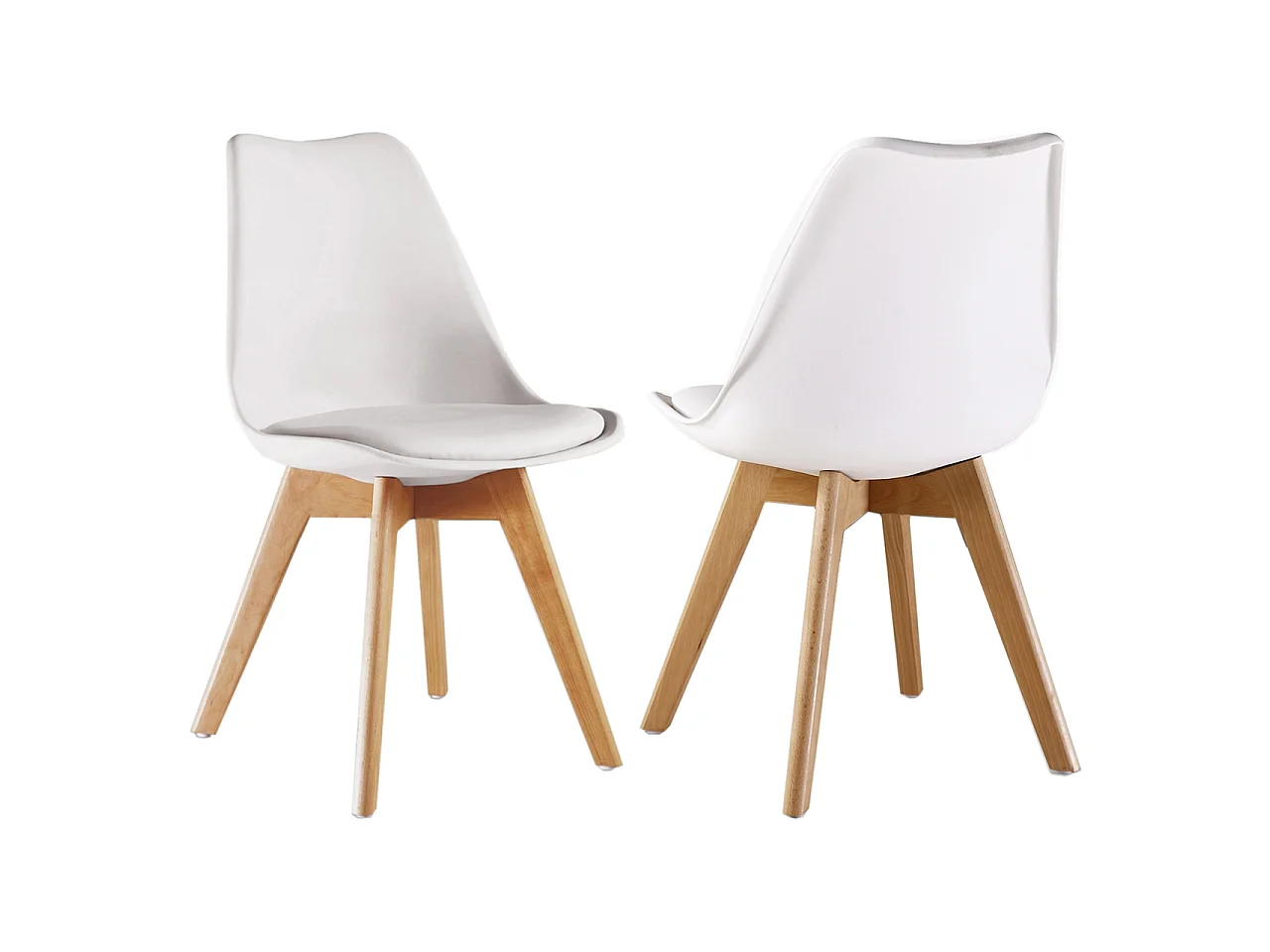 Ensemble de 2 chaises de salle à manger Lorenzo avec siège élégant en similicuir et pieds en bois massif - Parfait pour la salle à manger, le salon - Blanc