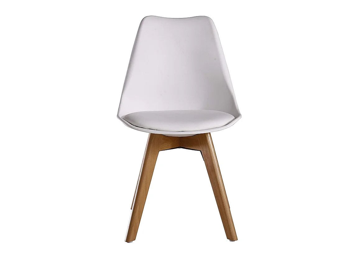 Ensemble de 2 chaises de salle à manger Lorenzo avec siège élégant en similicuir et pieds en bois massif - Parfait pour la salle à manger, le salon - Blanc