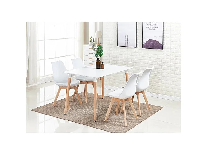 Ensemble de 2 chaises de salle à manger Lorenzo avec siège élégant en similicuir et pieds en bois massif - Parfait pour la salle à manger, le salon - Blanc