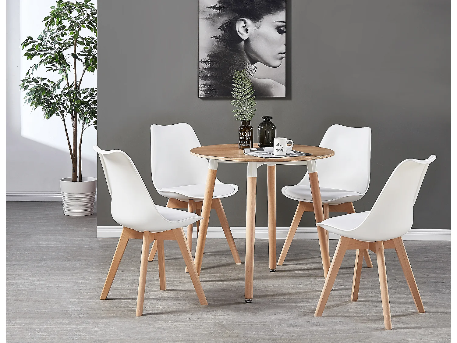 Ensemble de 2 chaises de salle à manger Lorenzo avec siège élégant en similicuir et pieds en bois massif - Parfait pour la salle à manger, le salon - Blanc