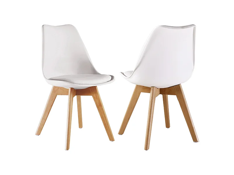 Ensemble de 2 chaises de salle à manger Lorenzo avec siège élégant en similicuir et pieds en bois massif - Parfait pour la salle à manger, le salon - Blanc