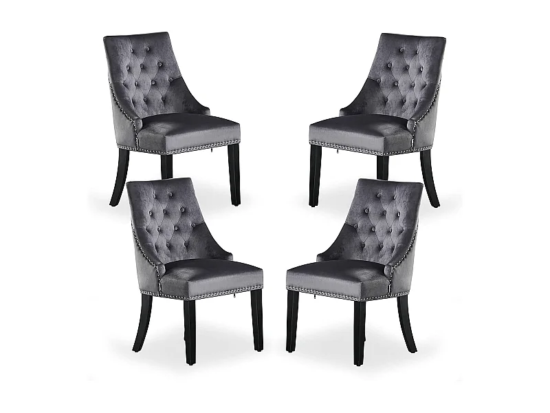 Set aus 4 Windsor-Esszimmerstühlen – Plüsch-Samtpolsterung und stabile Beine aus Massivholz – perfekt für Ihr Esszimmer und Wohnzimmer – Dunkelgrau