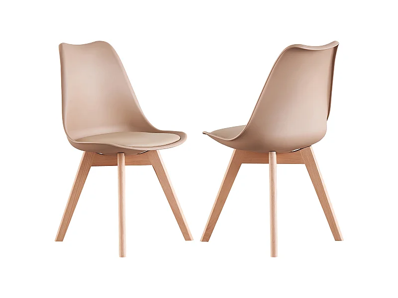 Ensemble de 2 chaises de salle à manger Lorenzo avec siège élégant en similicuir et pieds en bois massif - Parfait pour la salle à manger, le salon - Beige